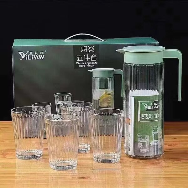 Ensemble Carafe et Verres Striés