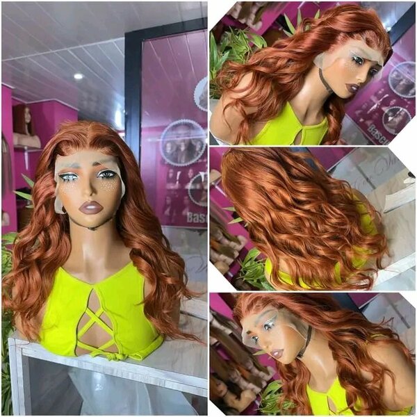 Perruque longue ondulée auburn