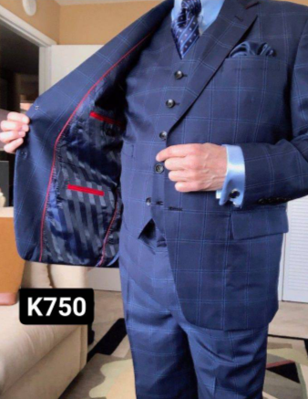 Costume trois pièces classique bleu à carreaux pour homme