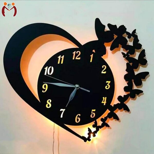 Heart wooden wall clock with premium light