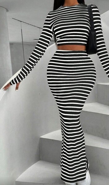 Robe longue rayée élastique
