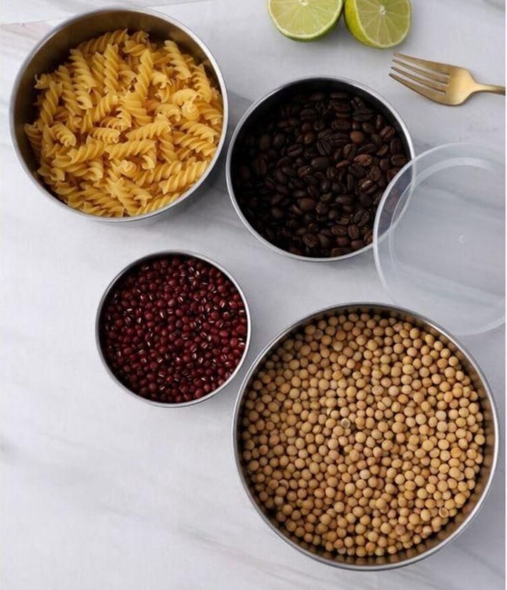 3Pcs Food Storage Containers - Silver/Green + 5Pcs Storage