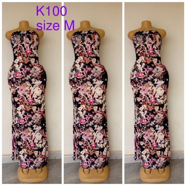 Black maxi dress, floral print, size M