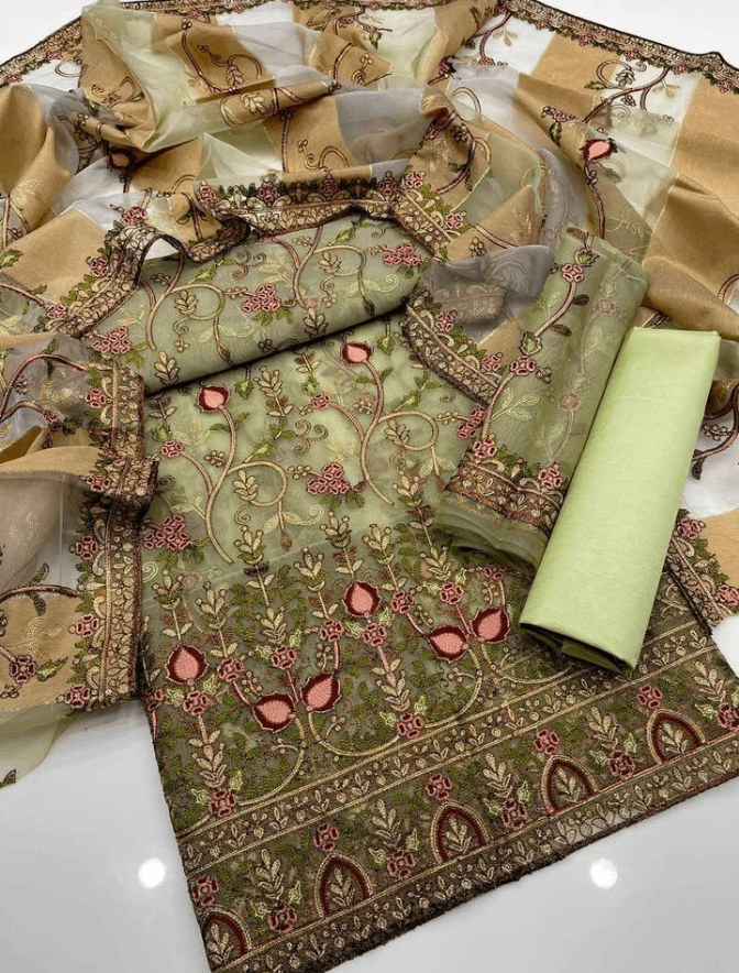 3pc organza suit with cotton silk