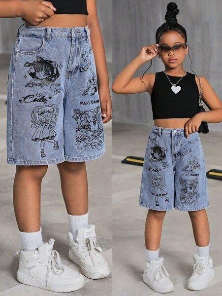 Shorts en jean imprimé fille