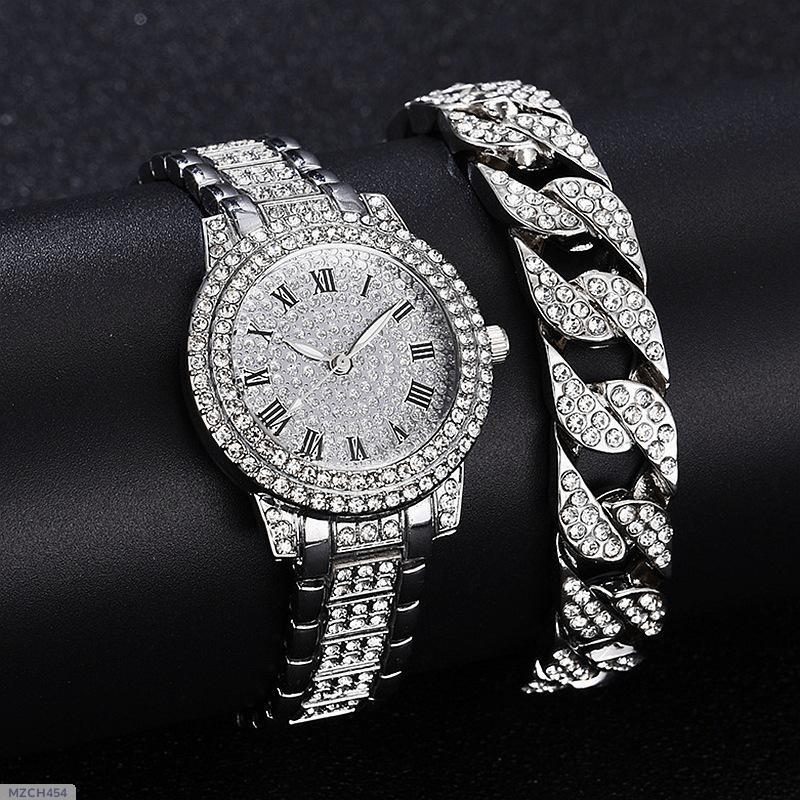 Woman's Diamond Artificial Set - Roman Watch - Silver