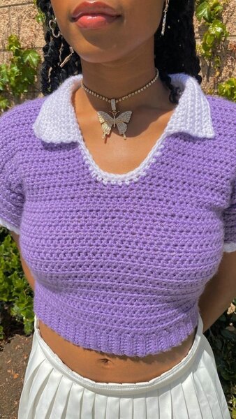 Crop Top Tricoté à Col Polo