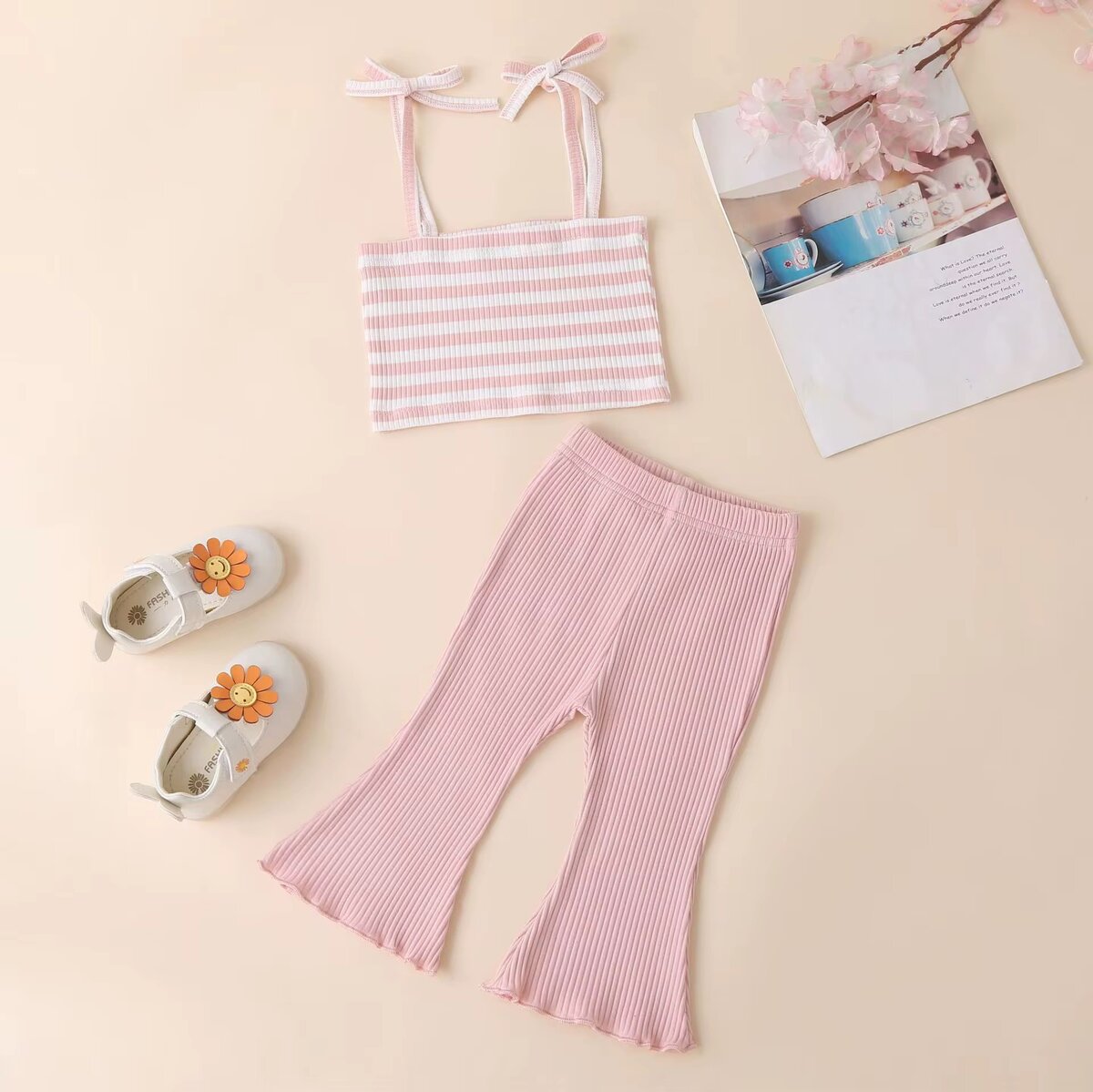 Tenue été fille rayée rose