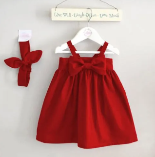 Baby Girls Red Dress ( Fabric Linen)