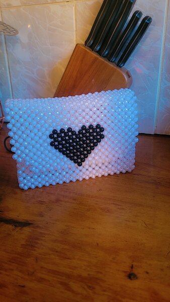 Black and white beaded bag
