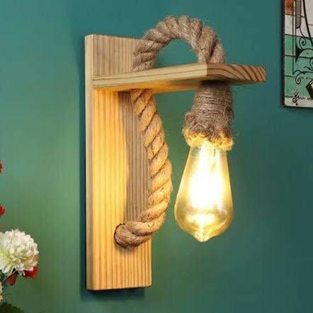 Jute Rope Wooden Wall Light With Edison Bulb