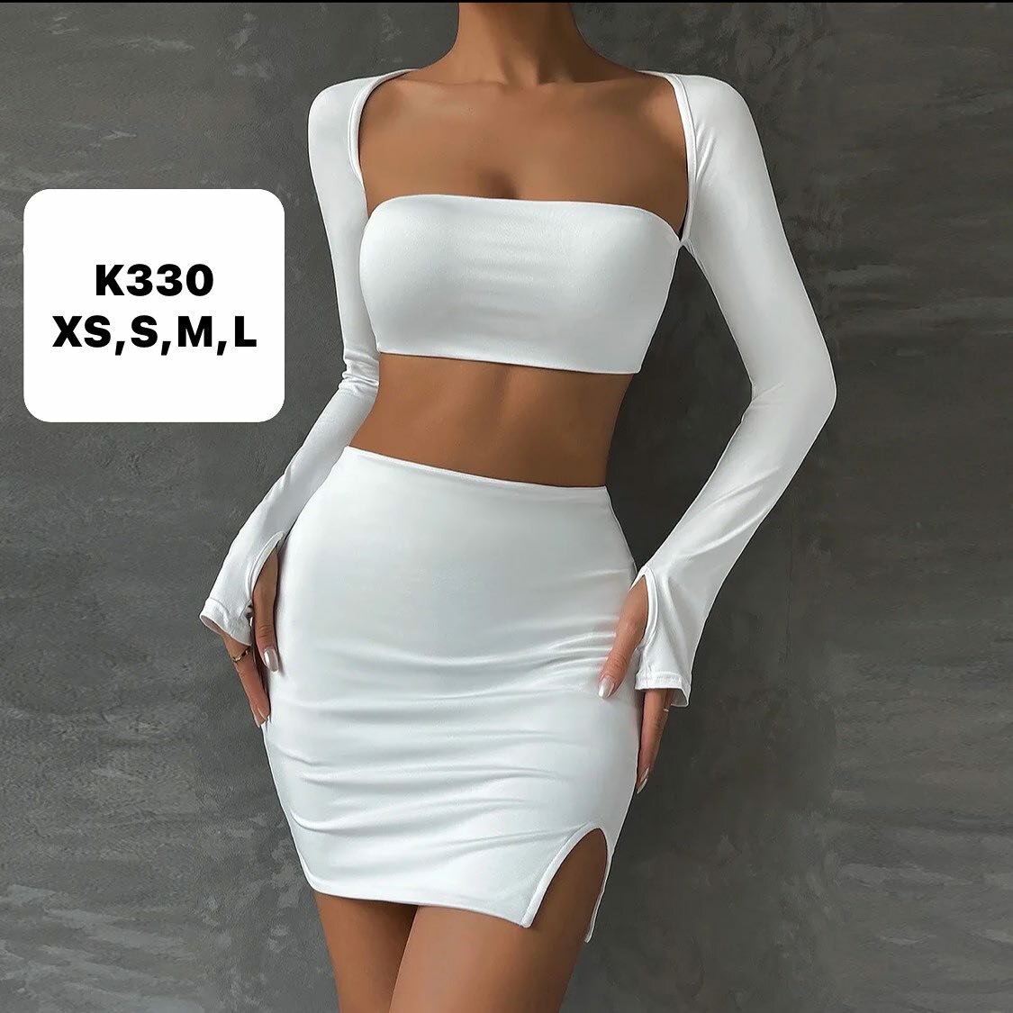 Women's Mini Dress with Long Sleeves and Square Neckline White