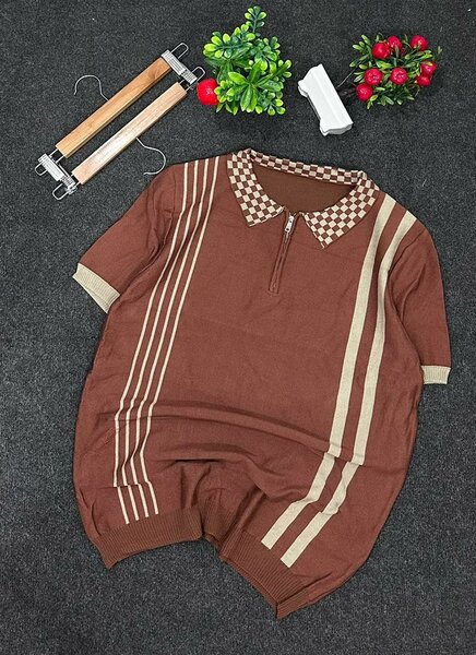 Polo rétro en maille marron