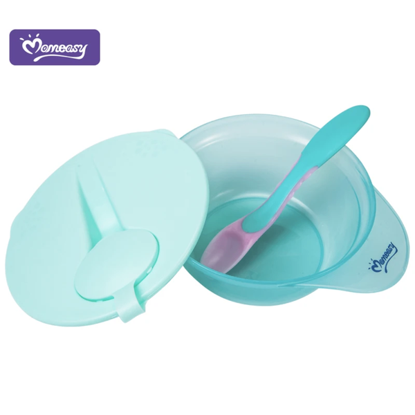 Bol en plastique avec couvercle et cuillère pour bébé