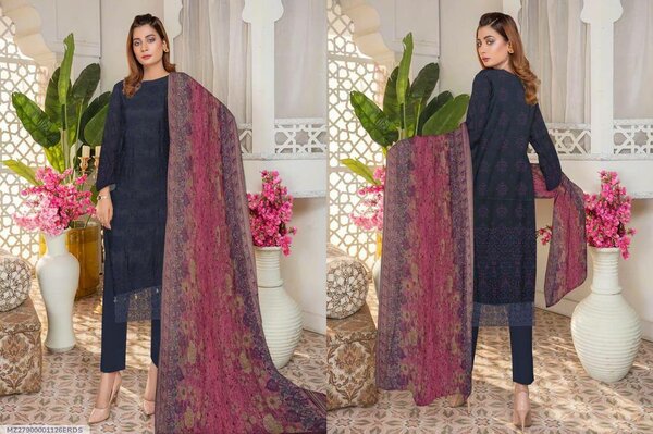 3 pcs women's Lawn unstitched Embroidered suit