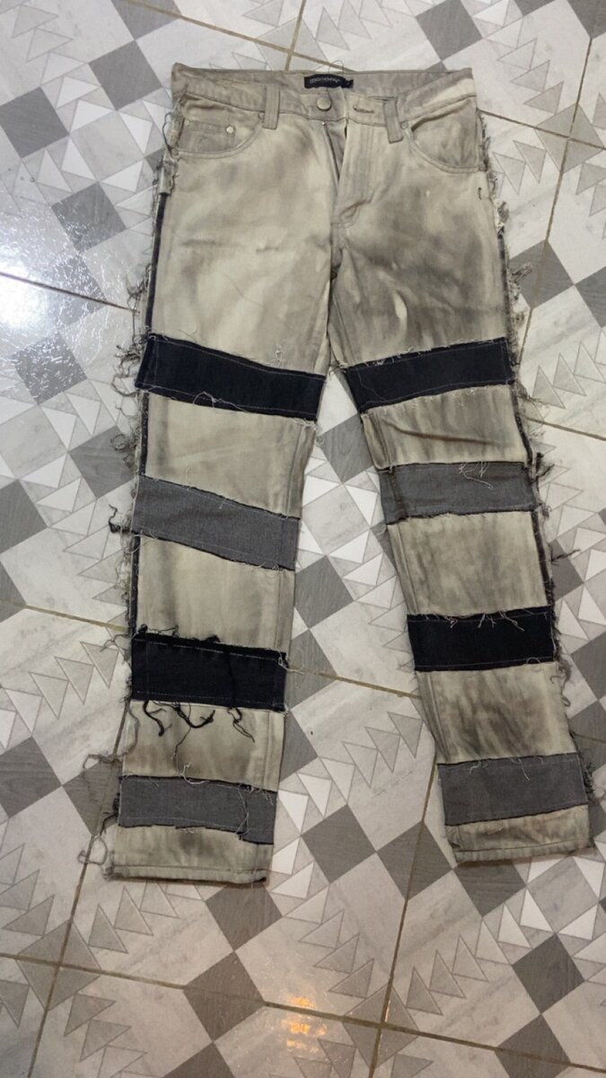 Jean streetwear patchwork frangé