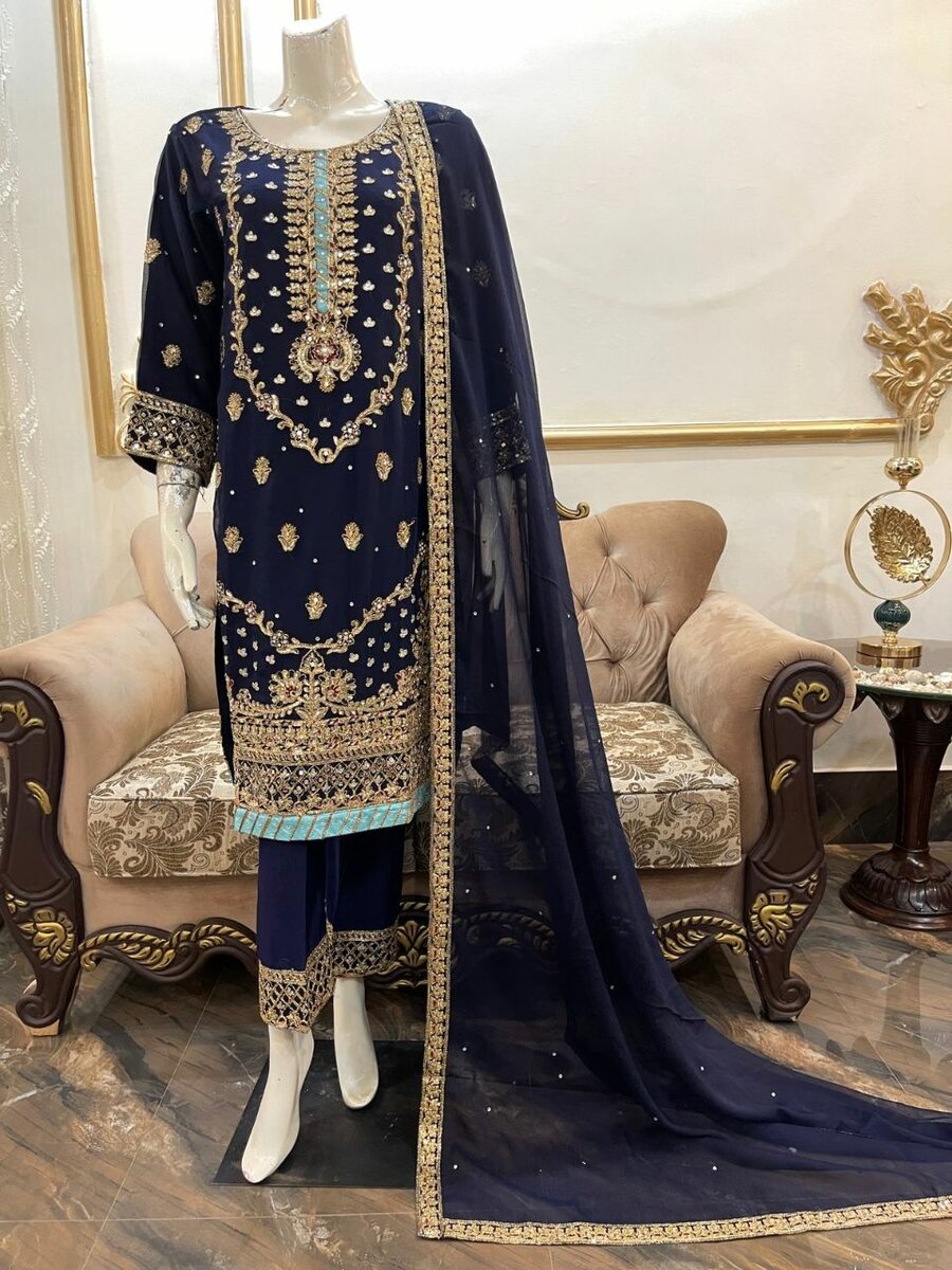 Party wear chiffon embroidery stitch 3 pc dc free