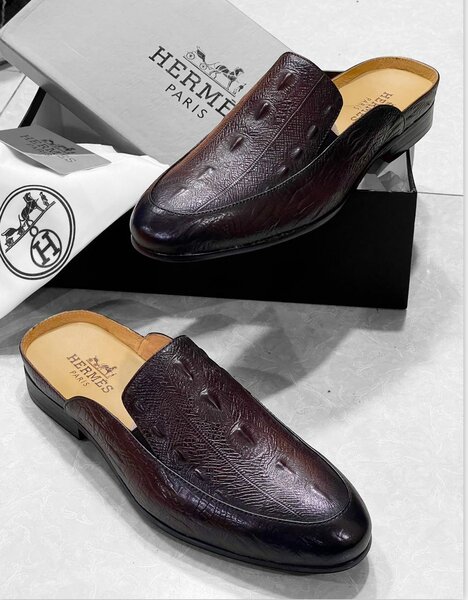 Hermes super quality leather half shoes