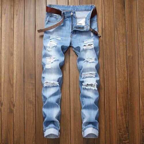 Fashion (305 Nostalgia)Fall New Men's Wear Ripped Straight F