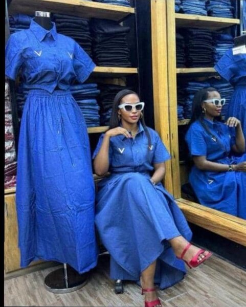 Robe chemise longue en denim