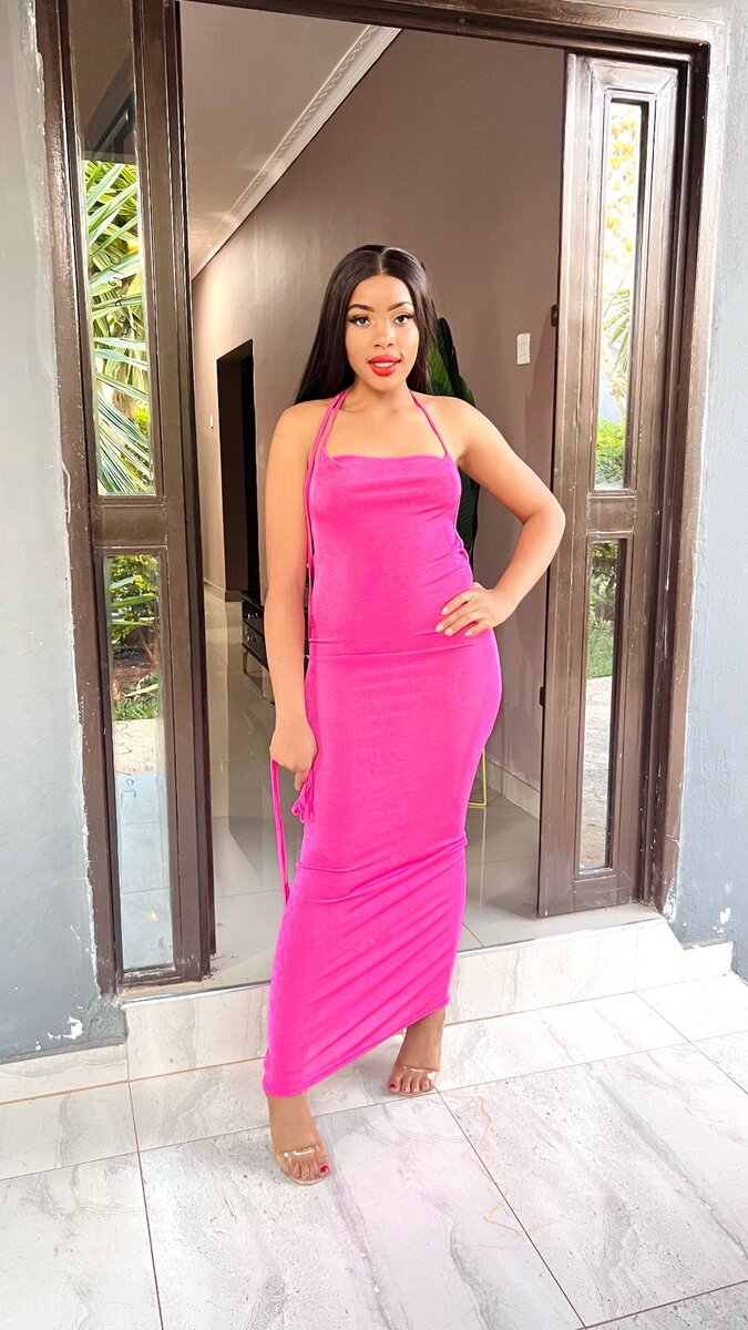 Open back with strings at the back Polyester dress