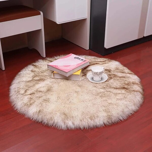 Tapis fourrure Rond Blanc-marron
