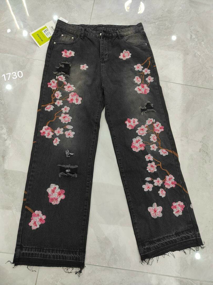 Jean brodé floral pour Hommes