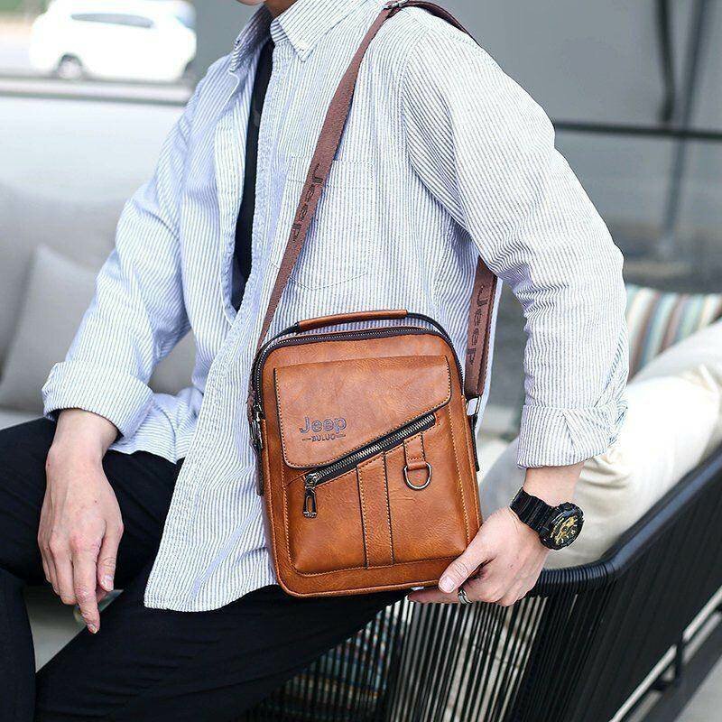 Men's leather crossbody sling messenger bag