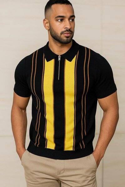 Polo à rayures zippé homme