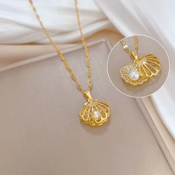 Collier Or Coquillage Perle