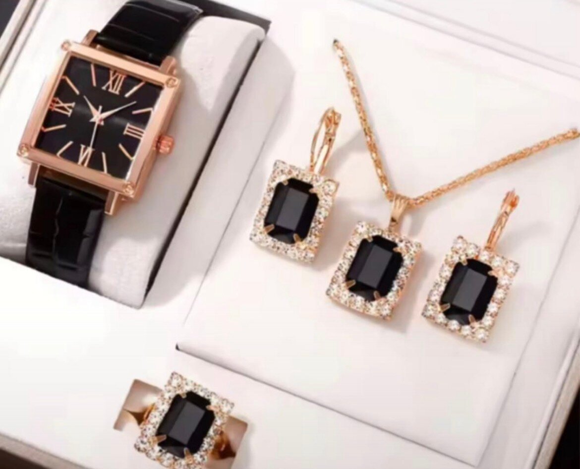 Ensemble Montre et Bijoux Rouges