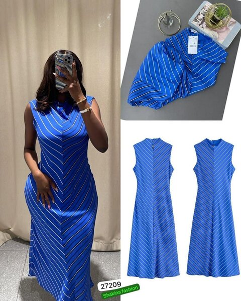 Robe longue rayée bleue chic