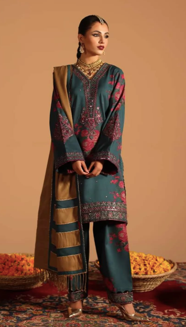 Miraas - Unstitched Embroidered Acrylic Viscose with Dyed Wool Shawl