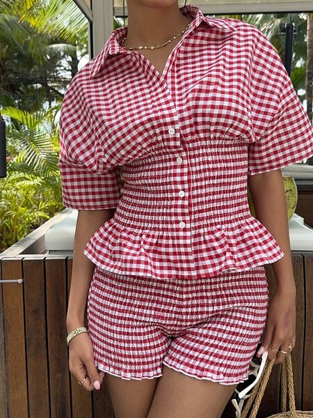 Ensemble carreaux rouge chic