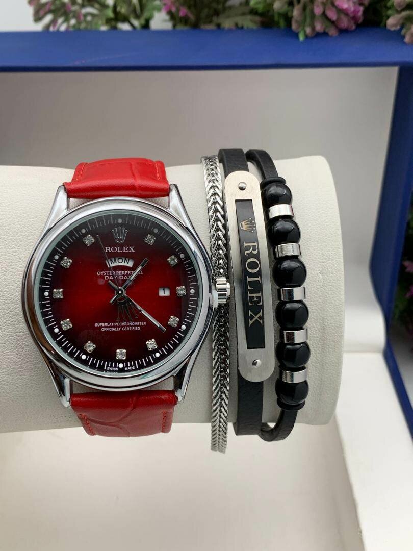 Leather watch and bracelet set