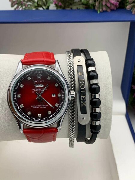 Leather watch and bracelet set