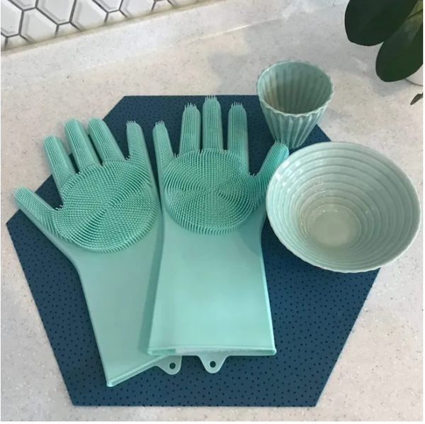 Silicone Magic Gloves Pair with Scrubber for Kitchen, Bathroom, Car, Pet and Multipurpose Cleaning and Washing ,Car washing, scrub gloves for wash dish, silicon hand gloves | Multipurpose Cleaning and Washing 1 Left and 1 Right Hand Silicone Scrub Glove