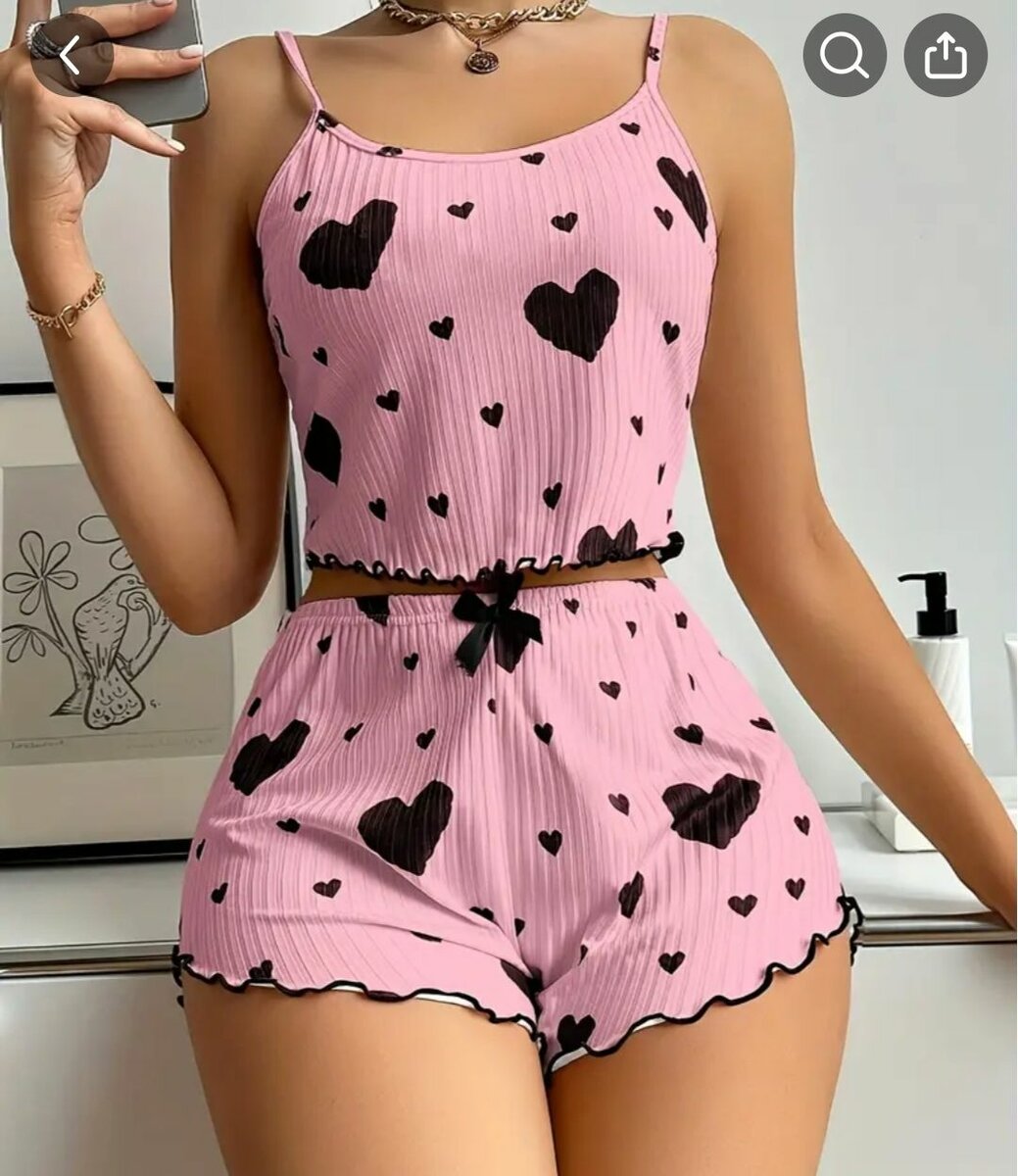 Womens Heart Print Relaxed Fit Pajama Set - Soft Micro Elast