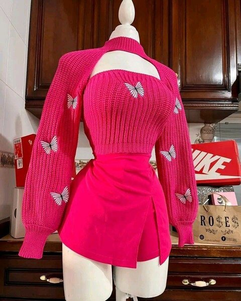 Pull court papillon femme