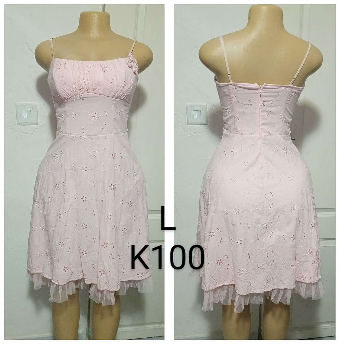Women's pink sundress with straps, size L