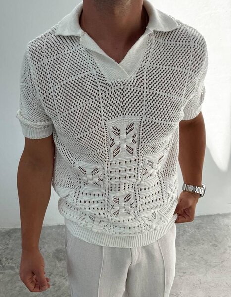Polo tricoté ajouré homme