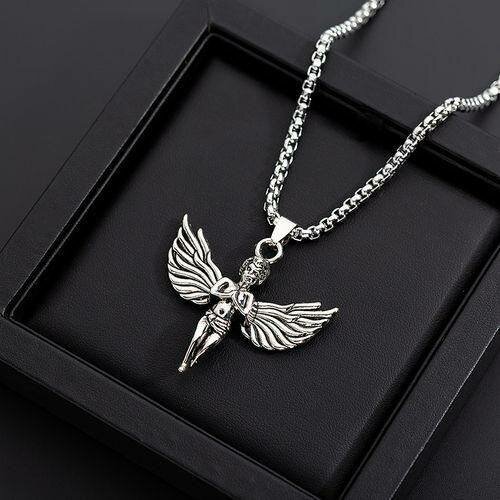 Collier pendentif ange argenté