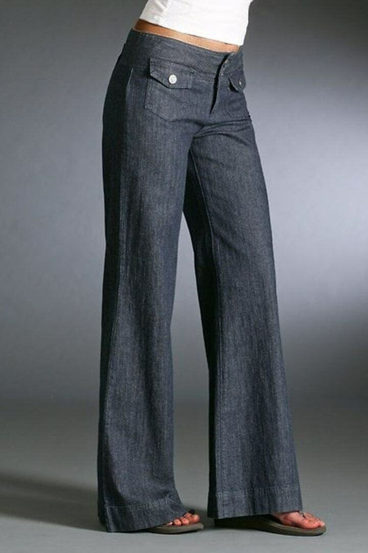 Midiross Denim Flap Pocket Flare Jeans In Dark Blue Color