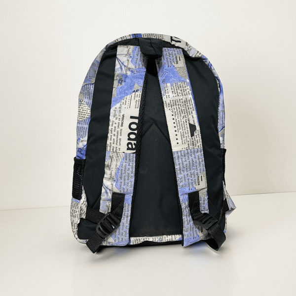 DB089 Blue Newspaper Allover Printed Backpack