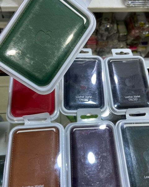 Leather mag safe Wallets in green  color