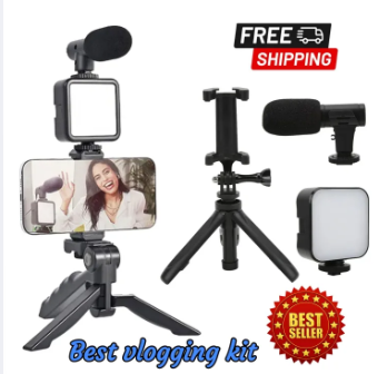 Vloging Video Making AY49 for Smartphone and Camera Vlogging Video Making Kit Studio Kits Video Recording Photography Suit with Microphone LED Fill Light Mini Tripod Kit With Remote / Mobile Holder ALL IN ONE VLOGGING