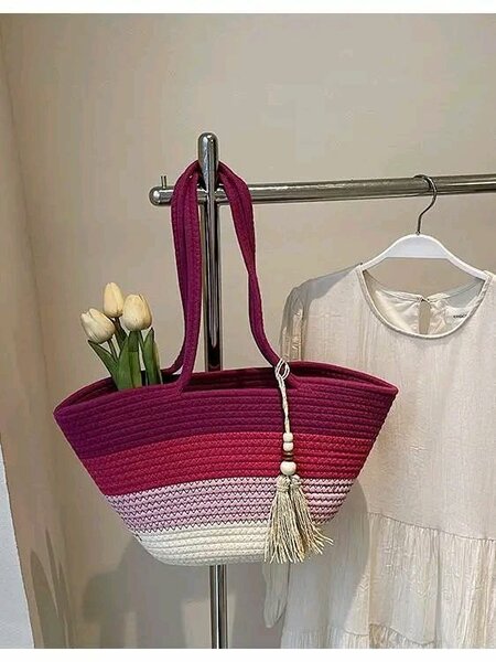 Sac fourre-tout en paille coloré