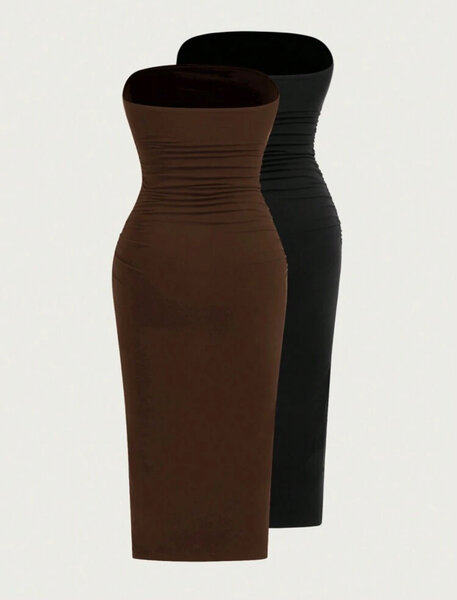 Robe fourreau sans bretelles