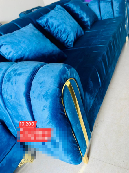 blue and yellow sofa set