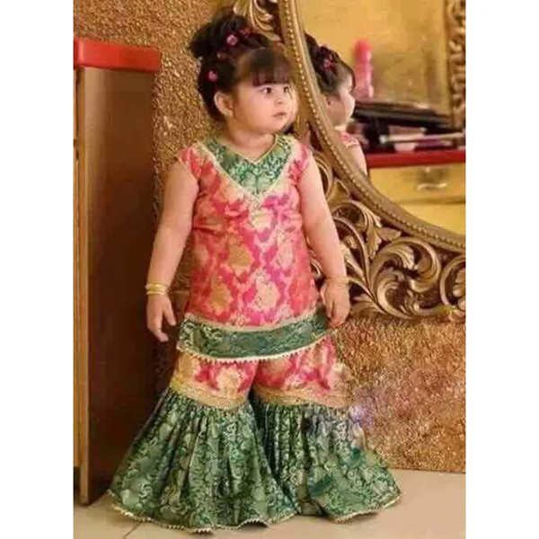 Baby Girls Sharara Dress Designs For Wedding (Fabric Jamawar ) ( Size 0-3 To 5 Yrs)
